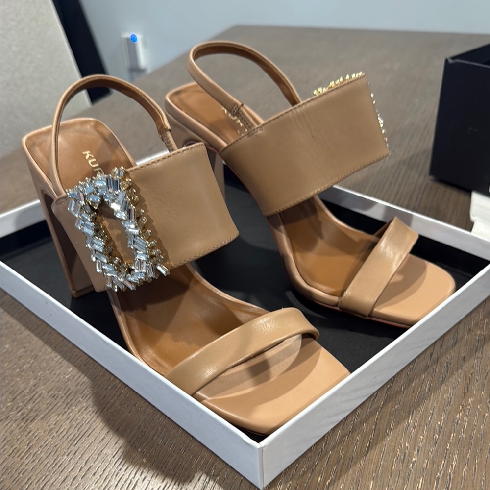 Kurt Geiger Tan Heels with Crystal Embellishments